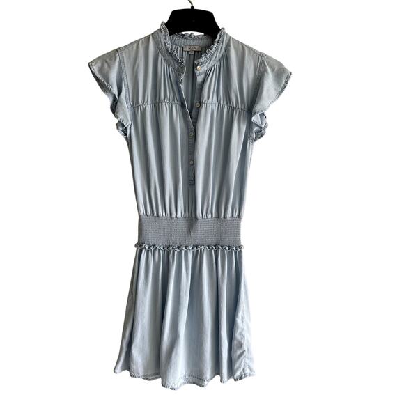 Rails Amina Flutter Sleeve Minidress Light Blue Denim Smocked Waist XS - Picture 6 of 9